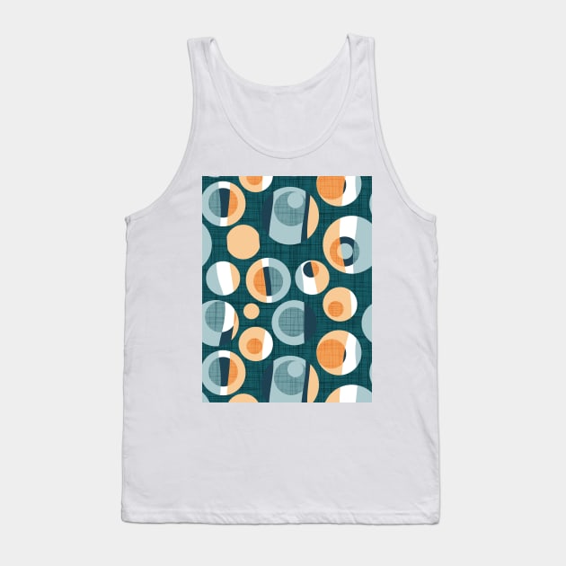 Rounded inspiration // pattern // green pine linen texture background orange tequila sunrise and blue malibu circles Tank Top by SelmaCardoso